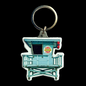 Keychain in the shape of a light aqua colored LA County LIFEGUARD  tower with a visible LIFEGUARD brand logo on a black background
