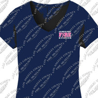 Navy blue t-shirt with Los Angeles County Fire Museum logo on a white background